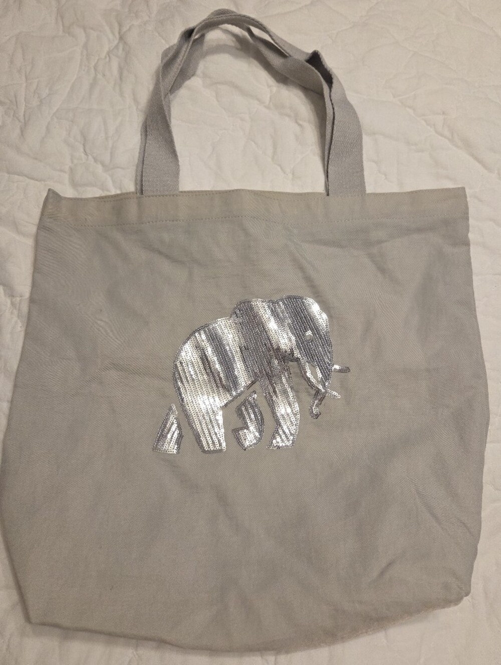Banana Republic Grey Canvas Elephant Tote Bag Silver Sequins